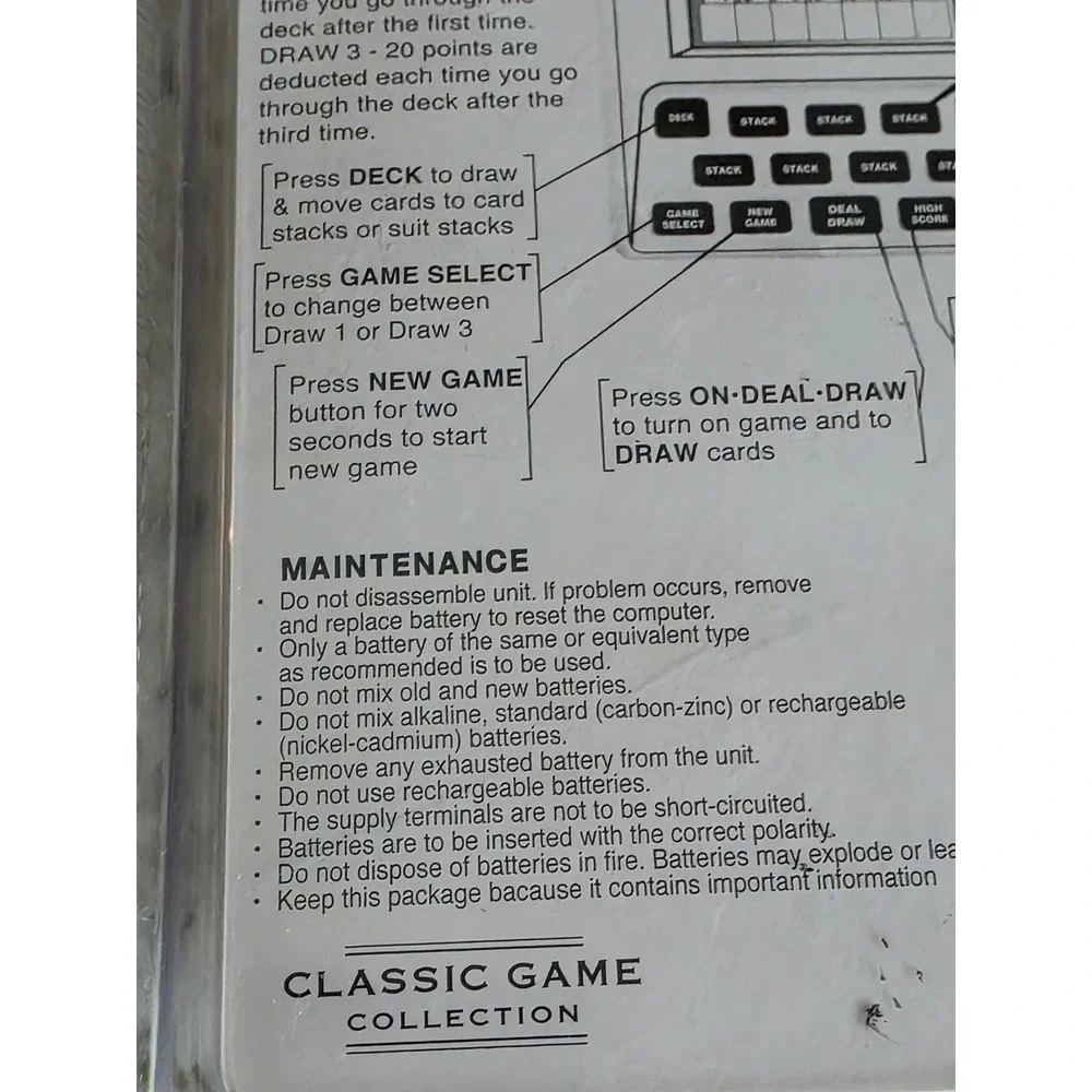 Classic Game Collection‎ 2004 Handheld Electronic Solitaire Game NEW Untested